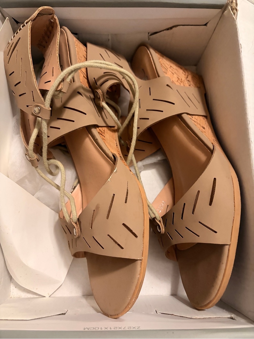 Women's Neutral Cutout Cork Wedge Sandals with Ankle Tie